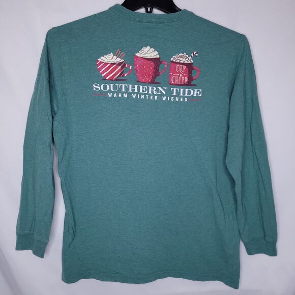 Southern Tide T Shirt Mens Medium Green Hot Coca Winter Christmas - Picture 1 of 11